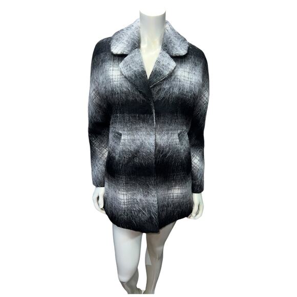 Sam Edelman Black and White Plaid Wool Blend Coat - Size Small - Picture 2 of 9
